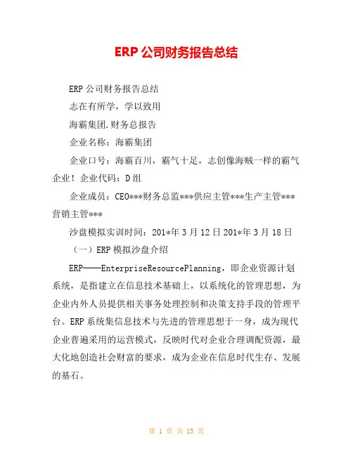 ERP公司财务报告总结