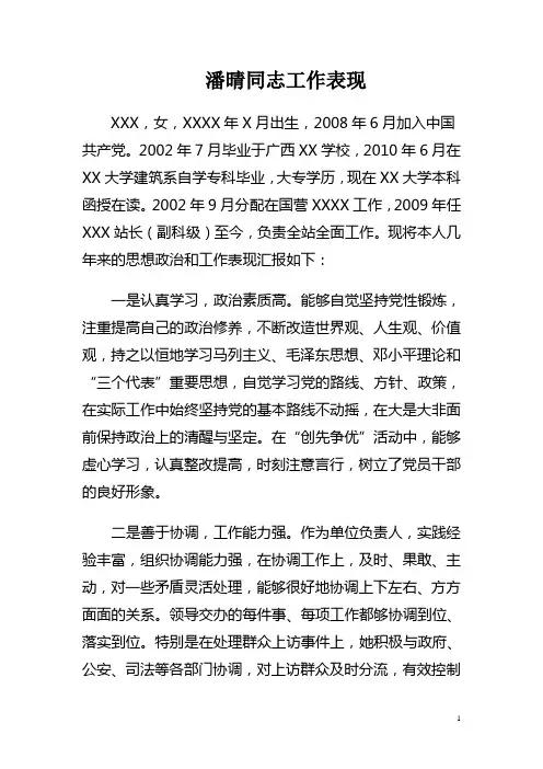 个人工作表现