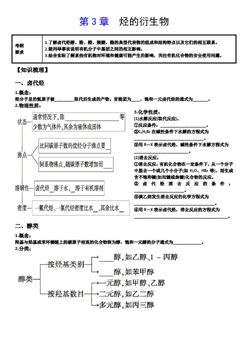 高中化学选修5有机化学基础第三章烃的衍生物知识点难点重点考点汇总高考复习必备