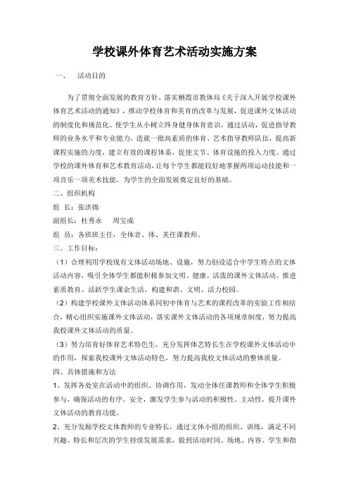 学校课外体育艺术活动实施方案
