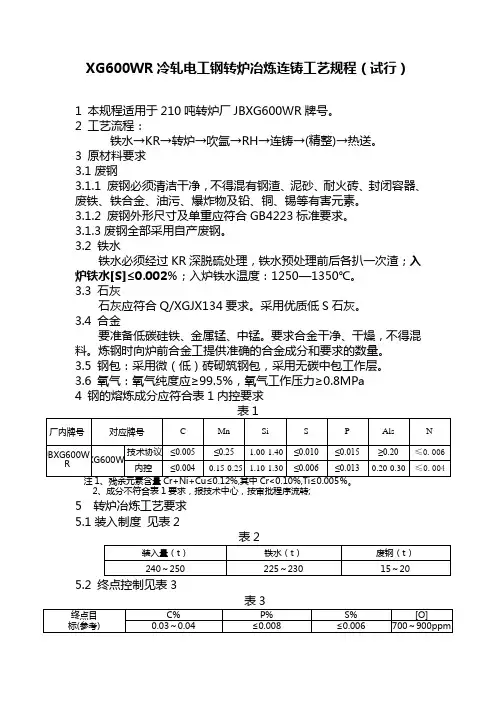 XG600WR冷轧电工钢工艺规程