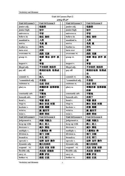 Unit 14 Careers 北师大版高中英语单词检查二