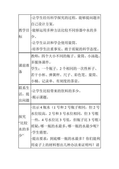 比较水的多少 教案