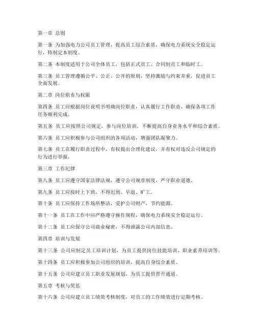 电力公司员工的管理制度