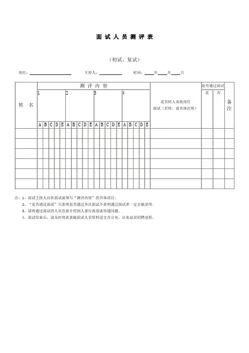 面试人员测评表