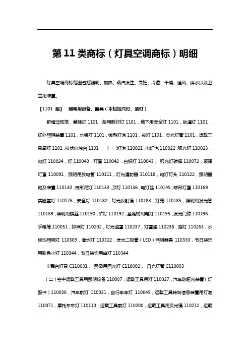 第11类商标灯具空调商标明细
