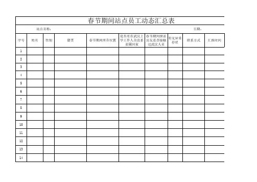 春节期间人员动态汇总表