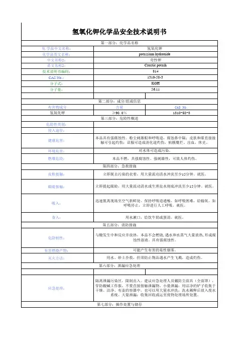 氢氧化钾MSDS模板