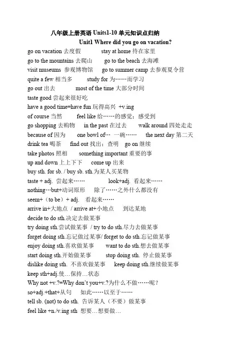人教版八年级英语上册知识点归纳及单元强化练习Units1-10