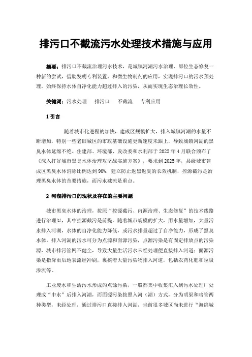 排污口不截流污水处理技术措施与应用