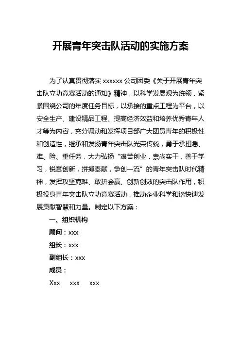 开展青年突击队活动的实施方案 2