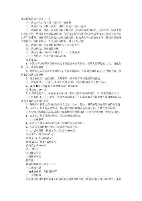篮球比赛策划书范文