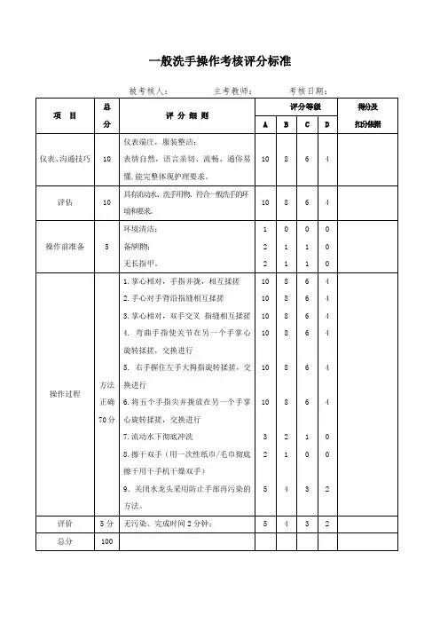 一般洗手操作考核评分标准