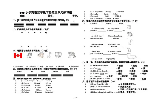 pep小学英语三年级下册第三单元练习题