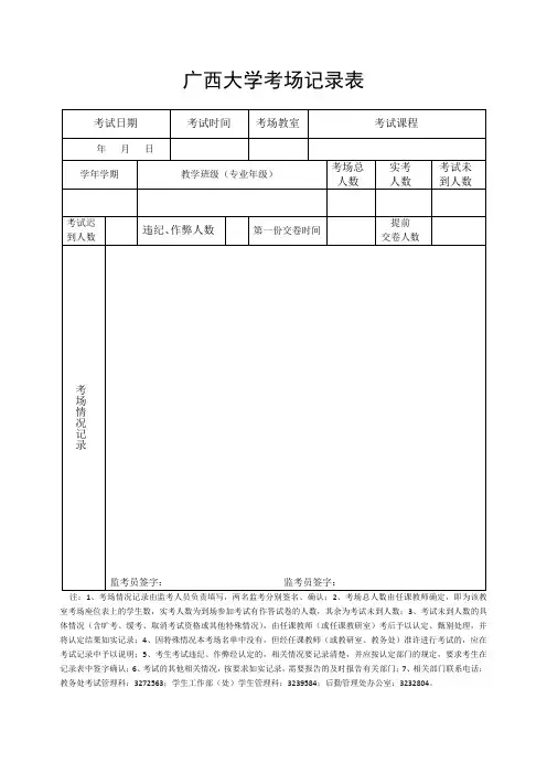 广西大学考场记录表