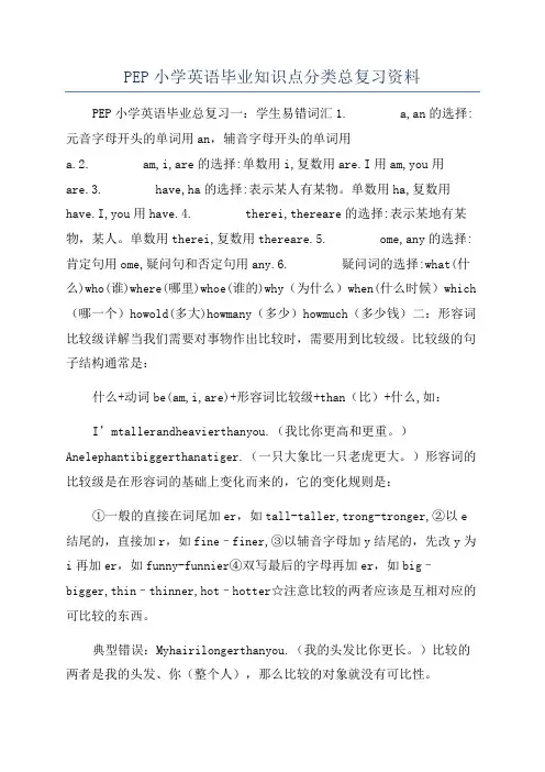 PEP小学英语毕业知识点分类总复习资料
