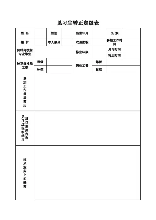 见习生转正定级表