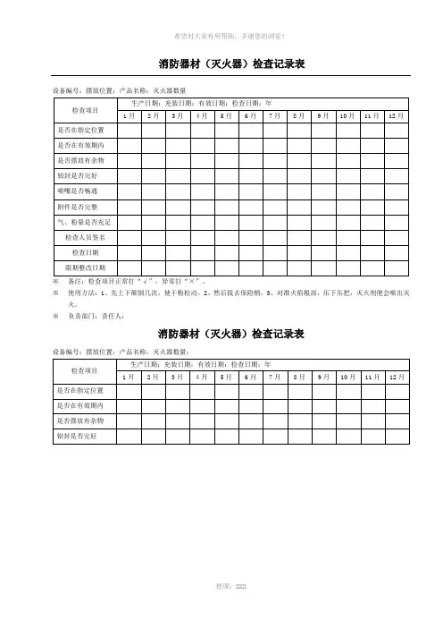 消防器材检查记录表格模板