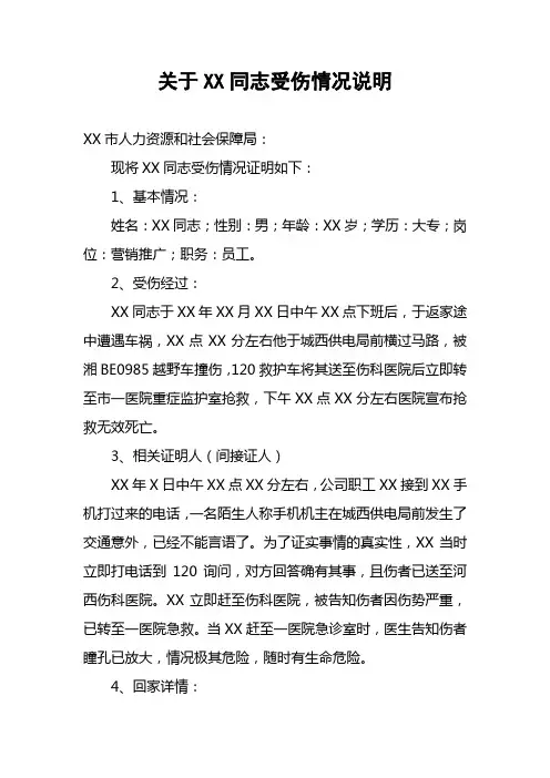 关于XX同志受伤情况说明