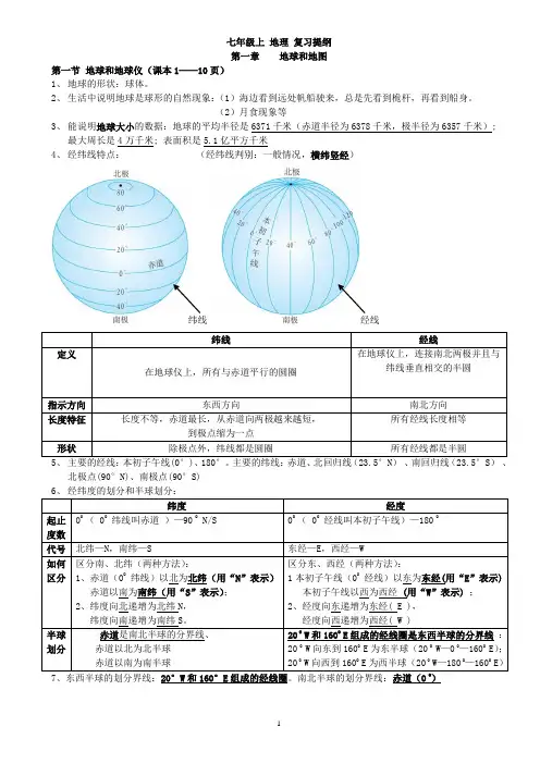 新人教版七年级地理上册复习提纲