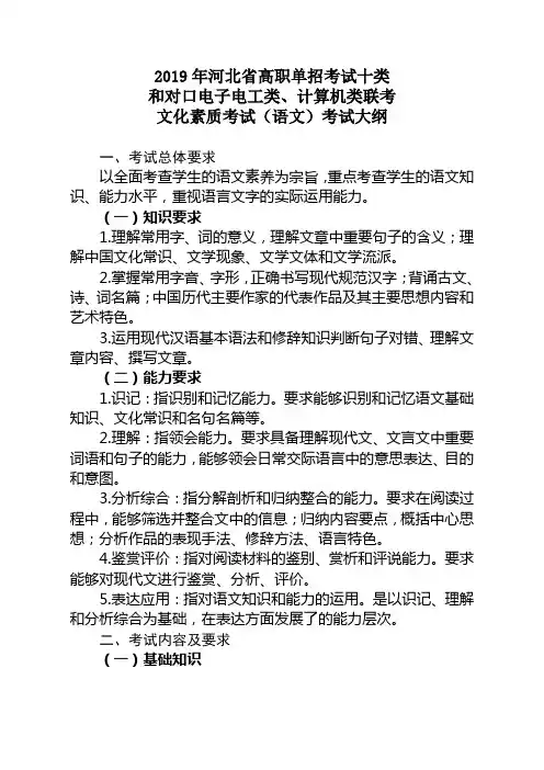 2019年河北省高职单招考试十类