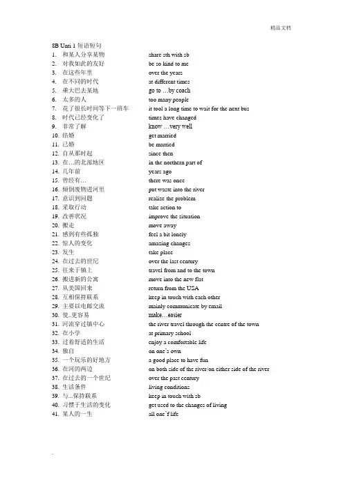 新版江苏牛津英语8B 短语短句 Unit 1