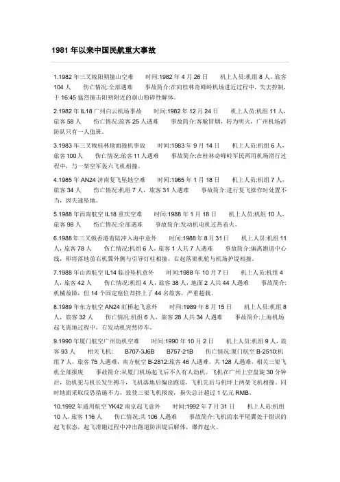 1981年以来中国民航重大事故