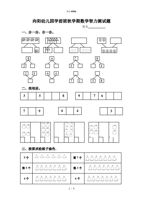 幼儿园学前班秋学期数学智力测试题.(优选)