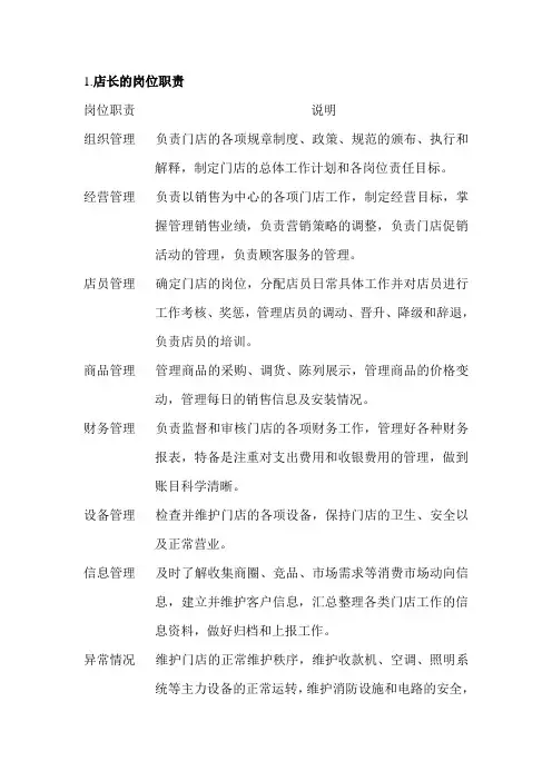 店长岗位职责 3