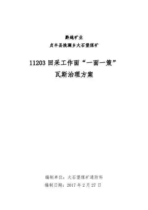 11203回采工作面“一面一策”瓦斯治理方案