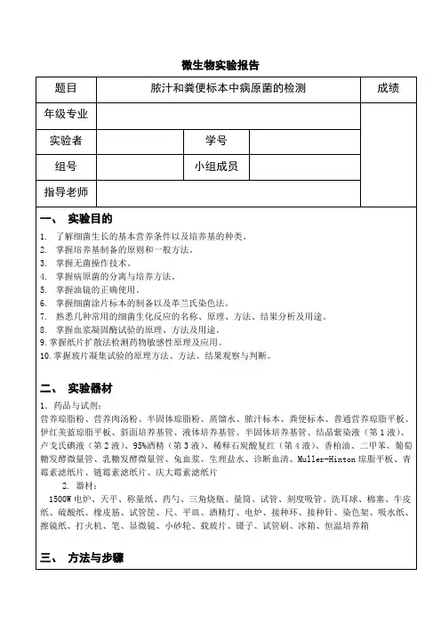 医学微生物学实验报告