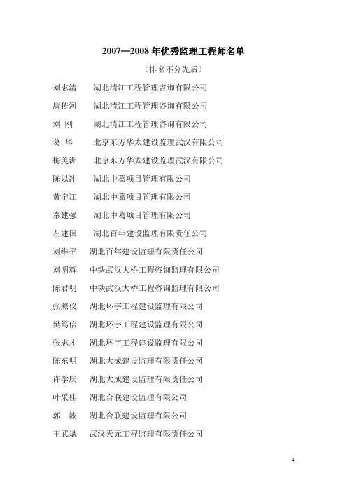 2007—2008年优秀监理工程师名单