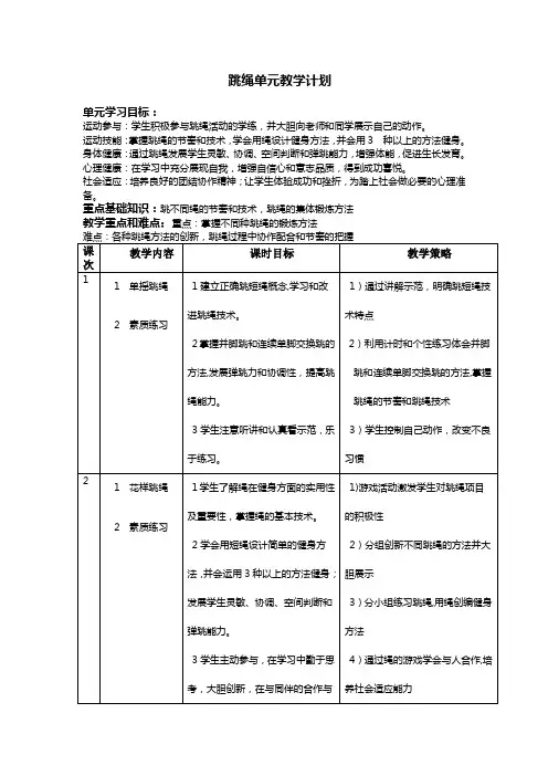 跳绳单元教学计划