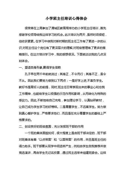 小学班主任培训心得体会1
