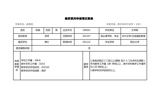 教师系列申报情况简表