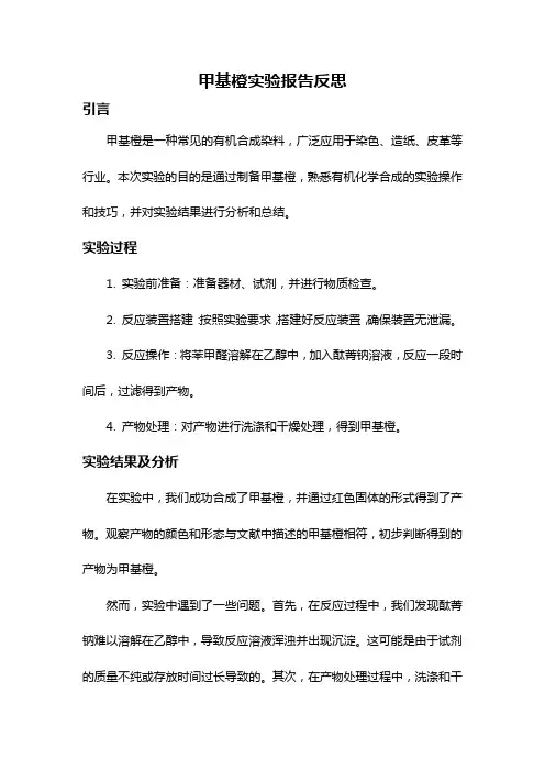 甲基橙实验报告反思