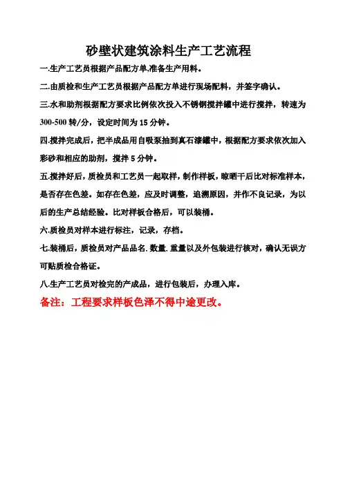 砂壁状建筑涂料生产工艺流程