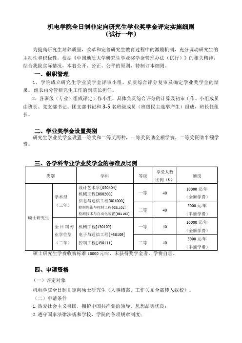 研究生学业奖学金评定细则