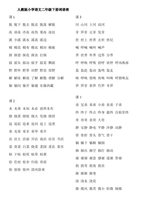 小学语文 人教版 二年级下册 词语表