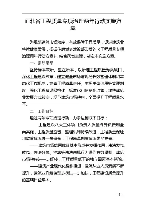 河北省工程质量专项治理两年行动实施方案 (2)【模板】