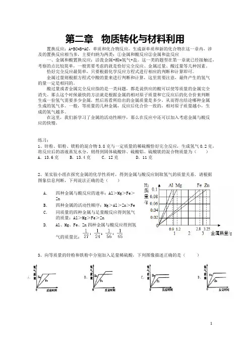 九年级科学上册第二章专题整理 1、金属与酸与盐的置换反应