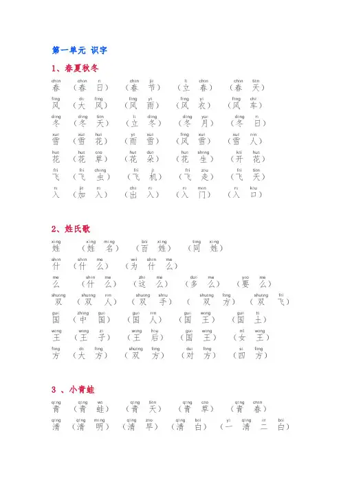 【预习】新部编版小学一年级下册语文生字组词(含拼音版)
