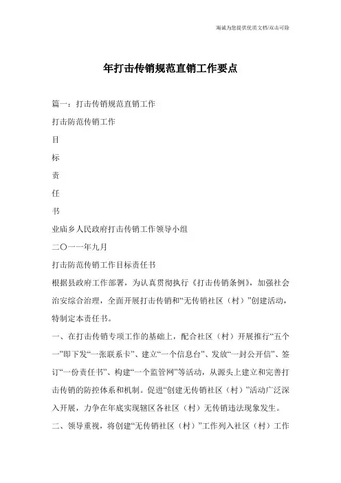 年打击传销规范直销工作要点