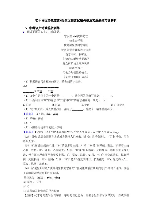 初中语文诗歌鉴赏+现代文阅读试题类型及其解题技巧含解析