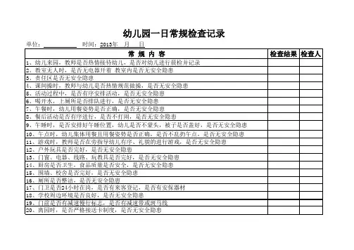 幼儿园一日常规检查记录表