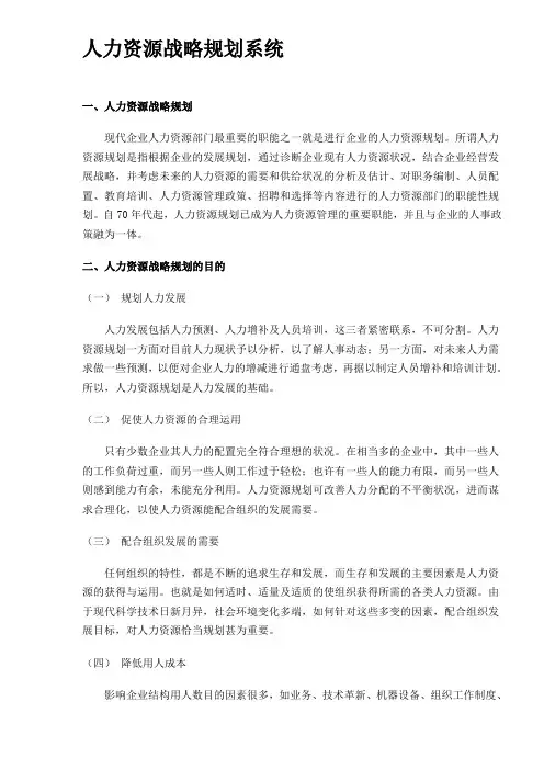 (人力资源战略)人力资源战略规划系统