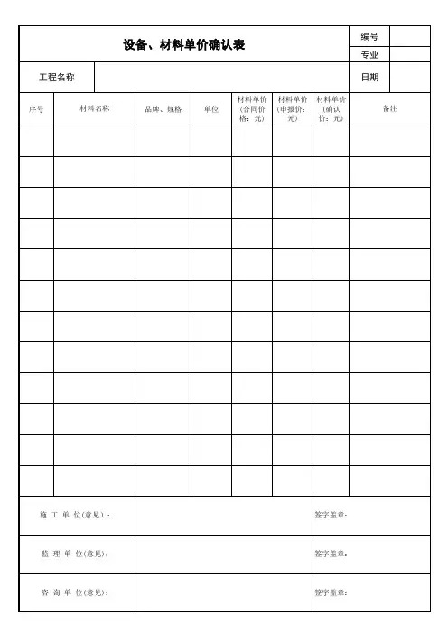 材料认价单样本