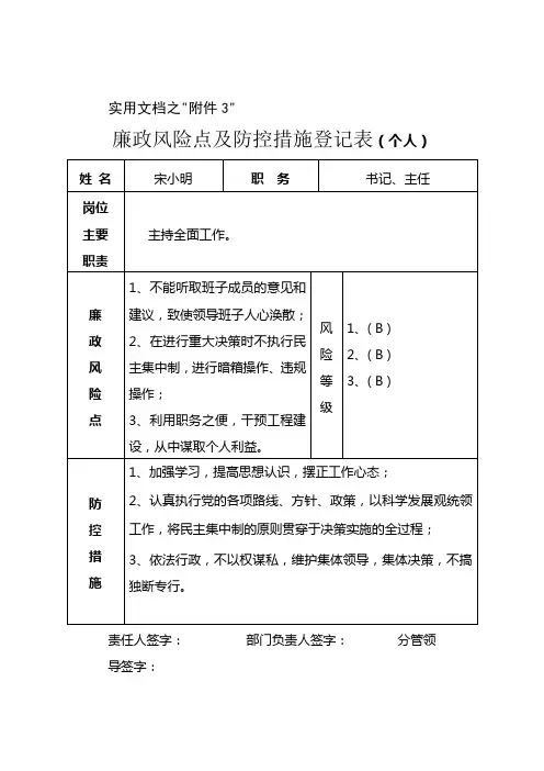 实用文档之廉政风险点及防控措施登记表