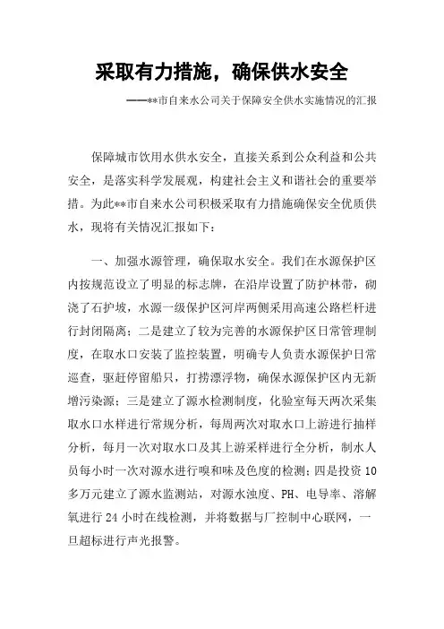 保障安全供水实施情况的汇报