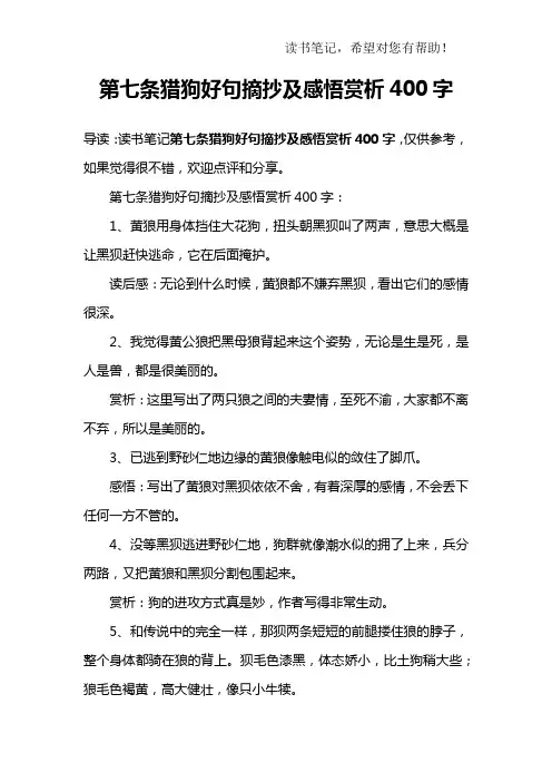 第七条猎狗好句摘抄及感悟赏析400字